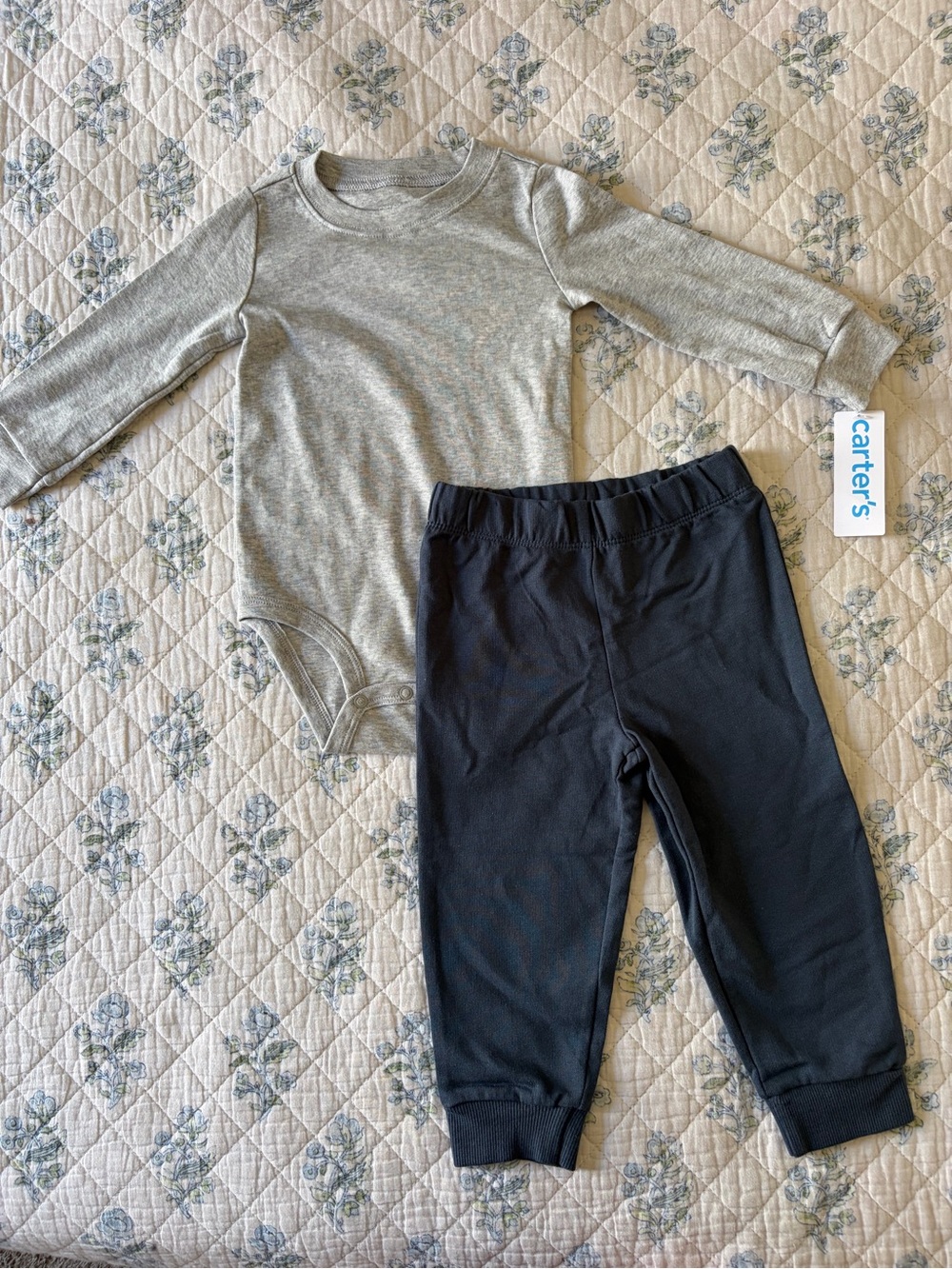 Carter's Grey Long-Sleeve Bodysuit with Navy Leggings
